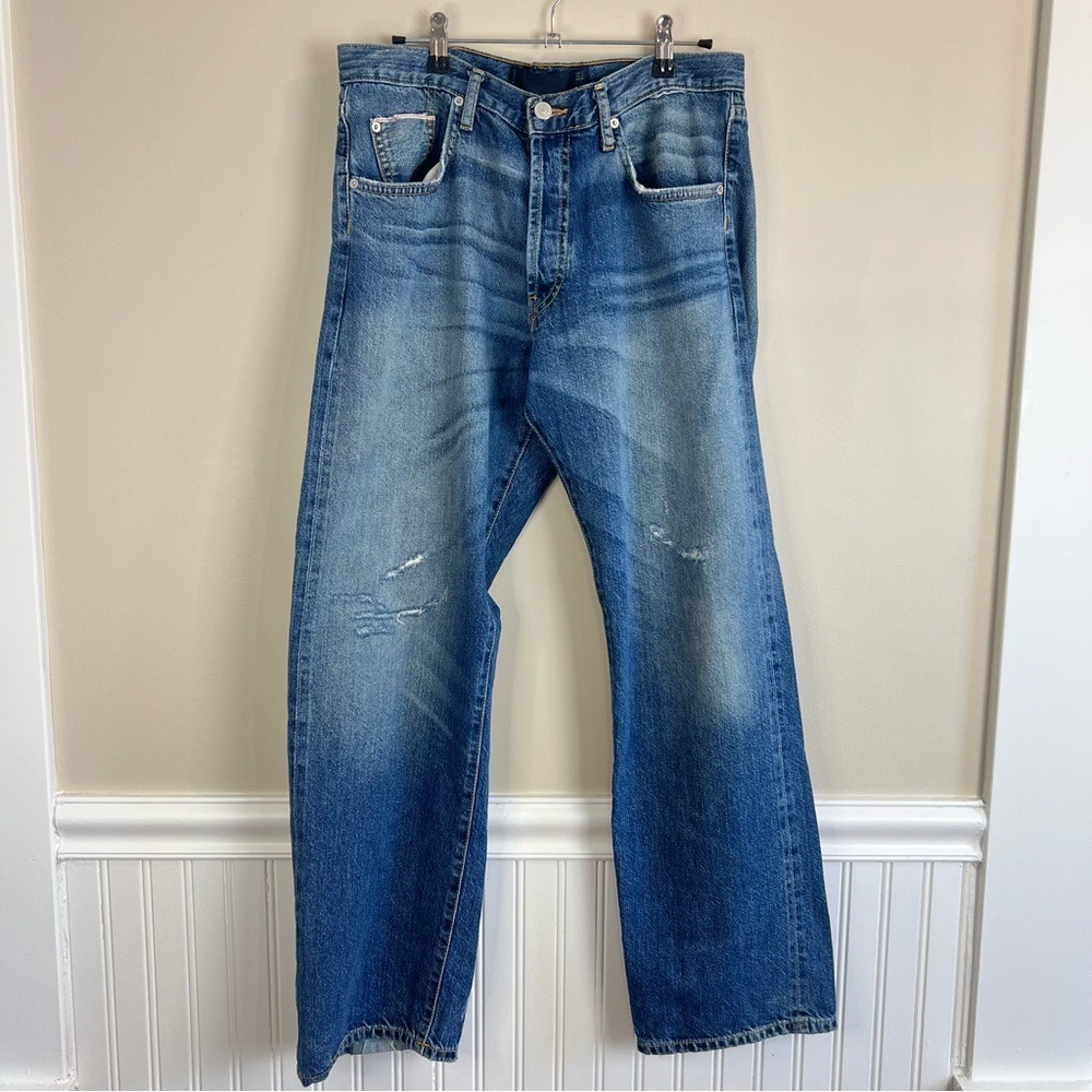 Zara Woman Studio Distressed Wide Leg High Rise Jeans Blue 4 26